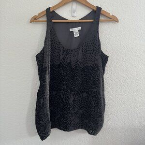 Charlotte Ronson Tank Top Womens 4 Gray Velvet Burnout Silk Blend WitchyGoth 90s